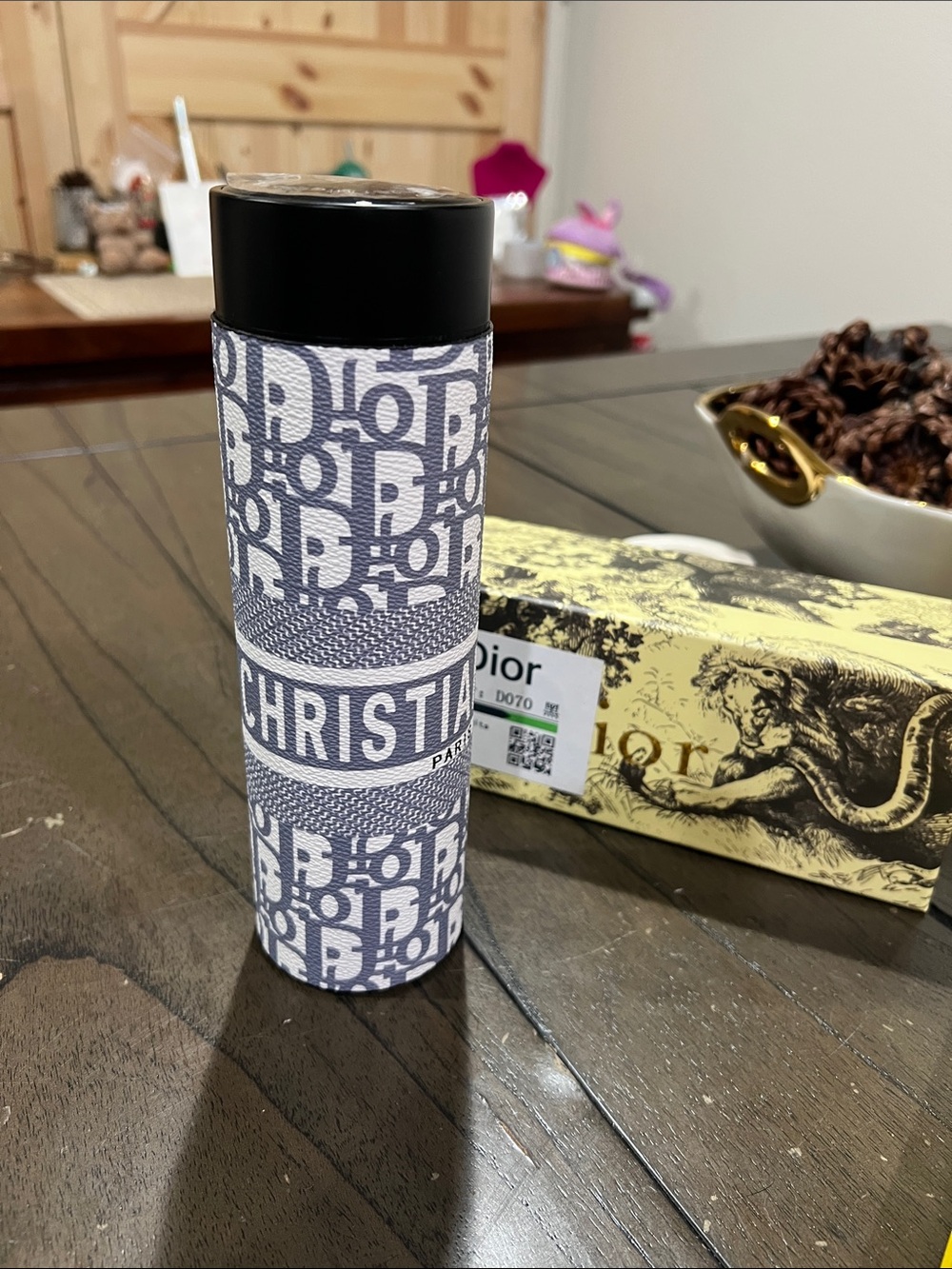 White and grey Logo Travel Tumbler with Black Lid